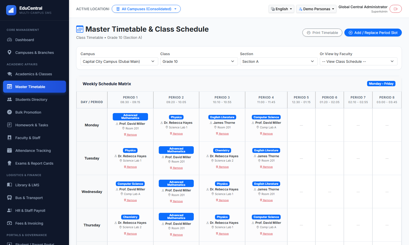 Master Timetable