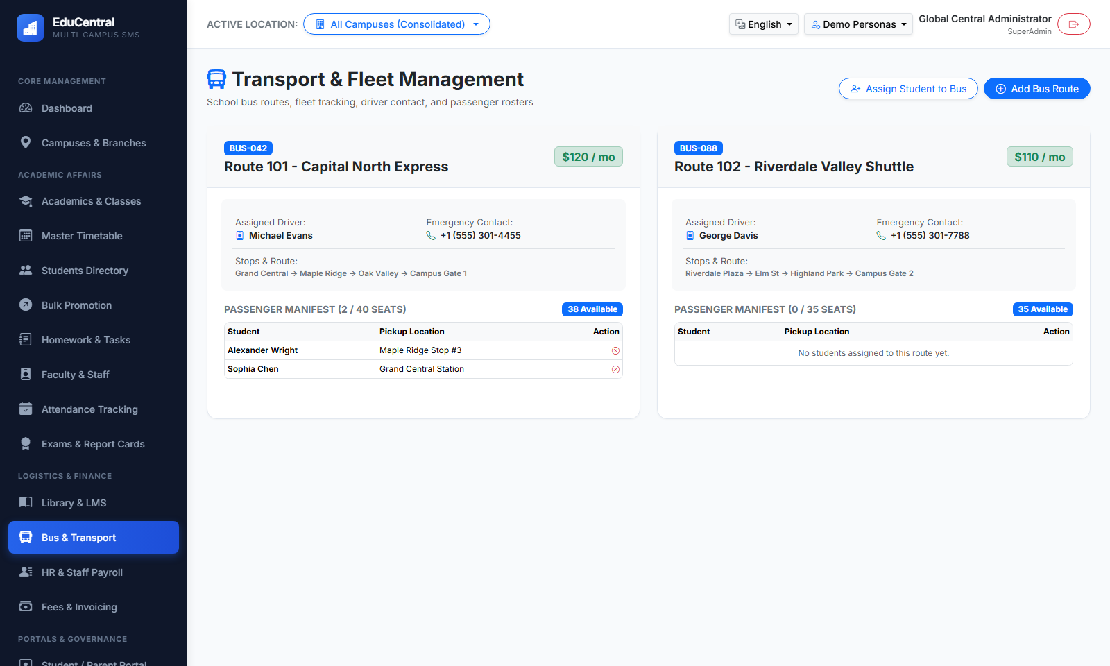 School Bus Fleet Safety: Real-Time GPS Tracking, Passenger Rosters & Parent Alerts